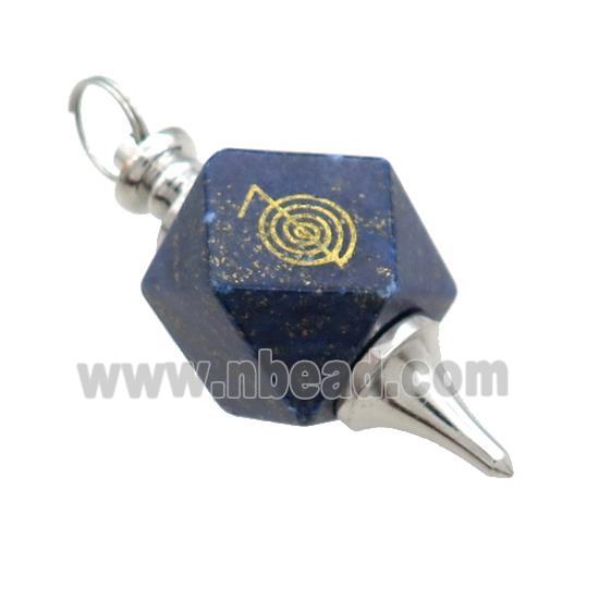 Natural Blue Lapis Lazuli Dowsing Pendulum Polygon Alloy Platinum Plated