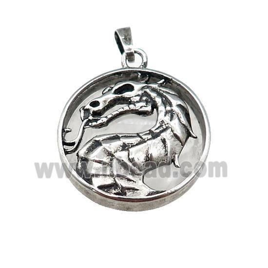 Alloy Zinc Dragon Pendant With Clear Quartz Antique Silver