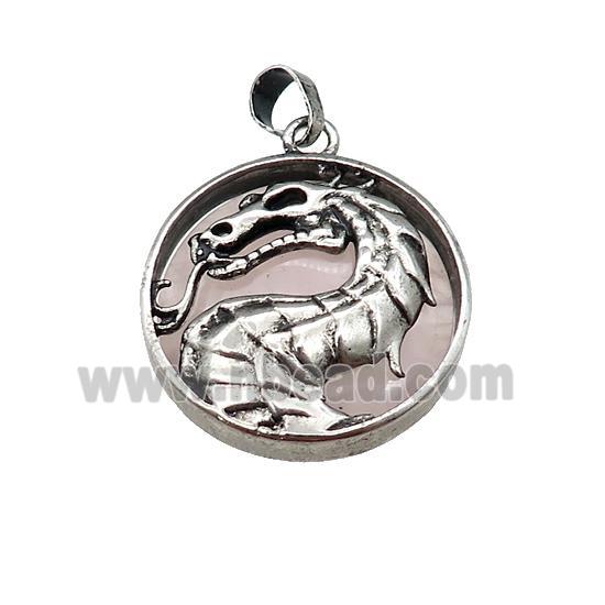 Alloy Zinc Dragon Pendant With Rose Quartz Antique Silver