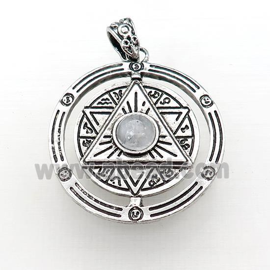 Zinc Alloy David Star Pendant Pave Clear Quartz Circle Antique Silver