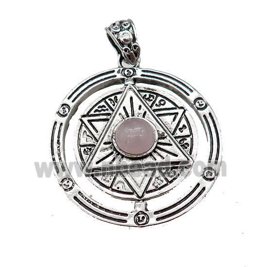 Zinc Alloy David Star Pendant Pave Rose Quartz Circle Antique Silver