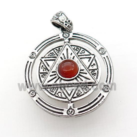 Zinc Alloy David Star Pendant Pave Red Agate Circle Antique Silver