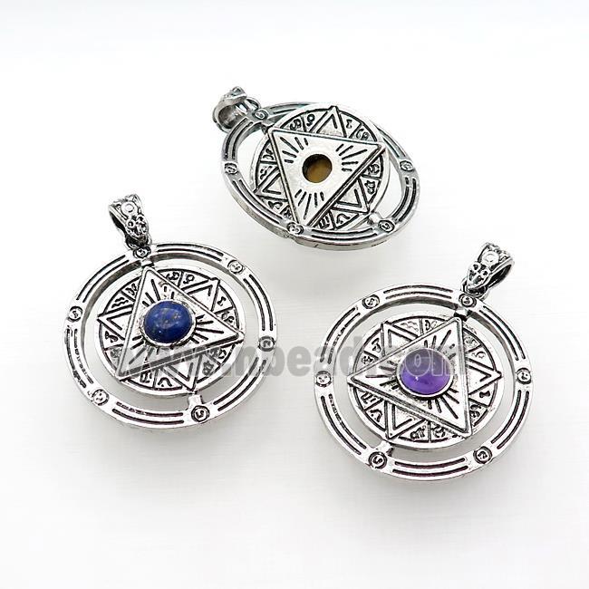 Zinc Alloy David Star Pendant Pave Gemstone Circle Antique Silver Mixed