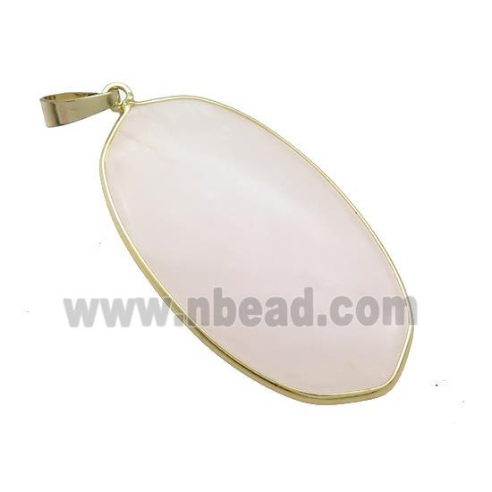 Natural Pink Rose Quartz Oval Pendant Gold Plated