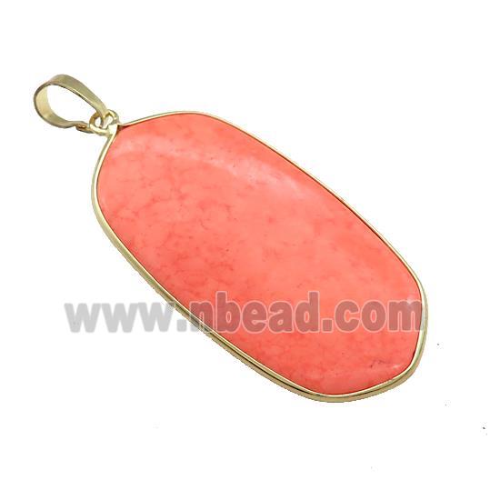 Howlite Oval Pendant Orange Dye Gold Plated