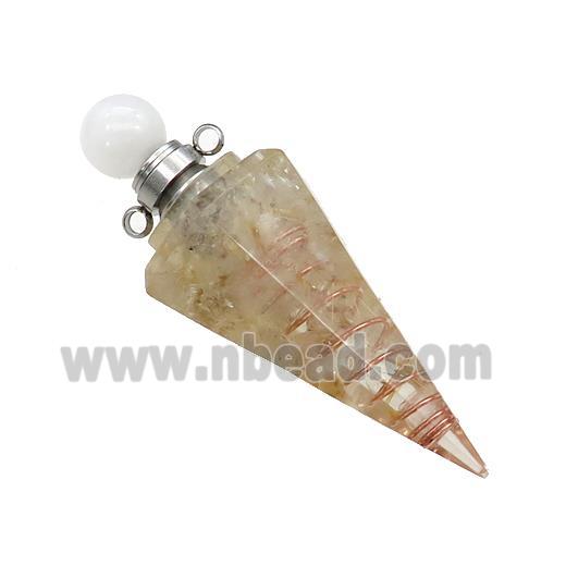 Golden Rutilated Quartz Chips Perfume Bottle Pendant Resin Cone Platinum Plated