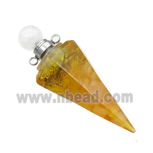 Citrine And Rose Quartz Chips Perfume Bottle Pendant Resin Cone Platinum Plated