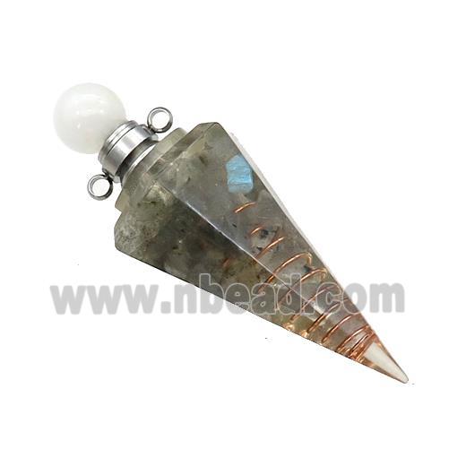 Natural Labradorite Chips Perfume Bottle Pendant Resin Cone Platinum Plated