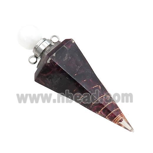 Natural Garnet Chips Perfume Bottle Pendant Resin Cone Platinum Plated