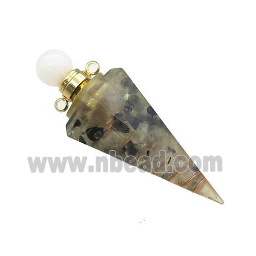 Black Rutilated Quartz Chips Perfume Bottle Pendant Resin Cone Gold Plated