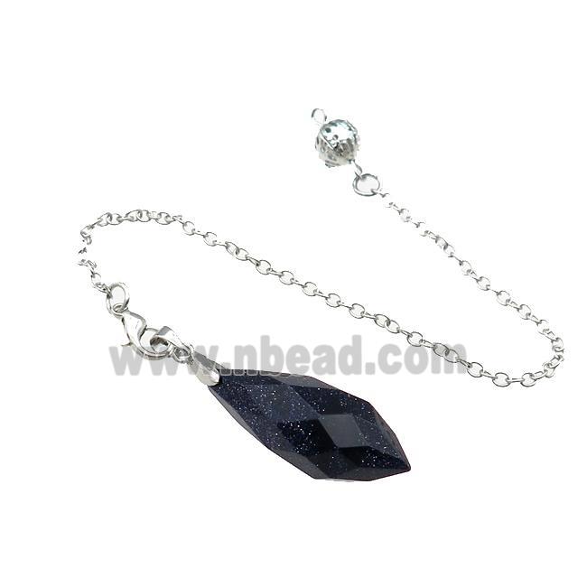 Blue Sandstone Pendulum Pendant With Copper Chain Platinum Plated