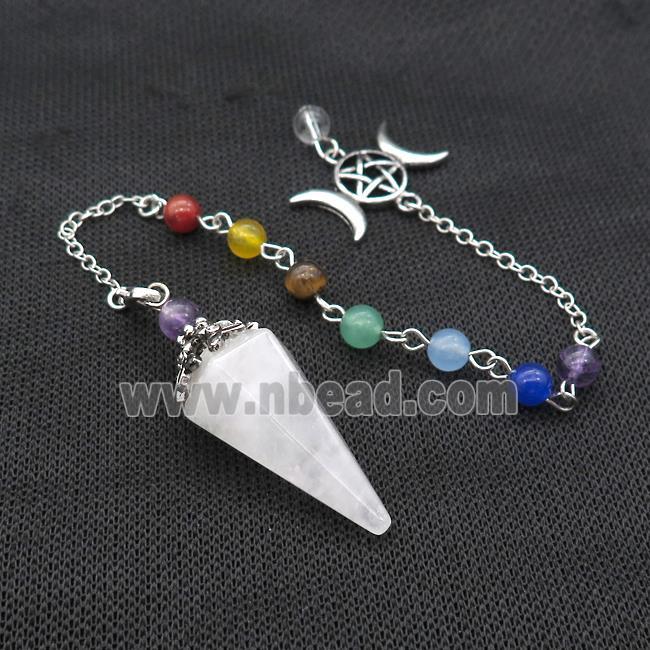 Natural Clear Quartz Pendulum Pendant With Gemstone Chakra Chain Platinum Plated