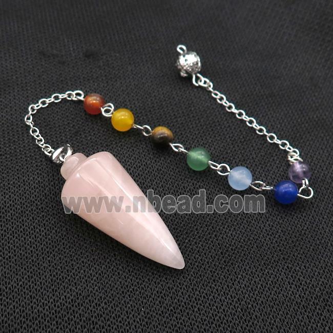 Natural Pink Rose Quartz Pendulum Pendant With Gemstone Chakra Chain Platinum Plated