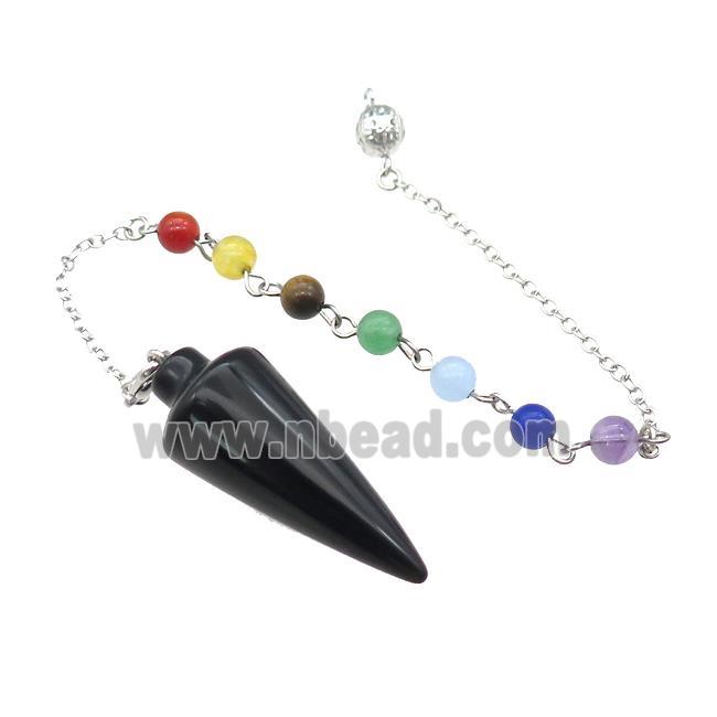 Black Obsidian Pendulum Pendant With Gemstone Chakra Chain Platinum Plated