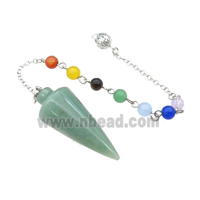 Natural Green Aventurine Pendulum Pendant With Gemstone Chakra Chain Platinum Plated