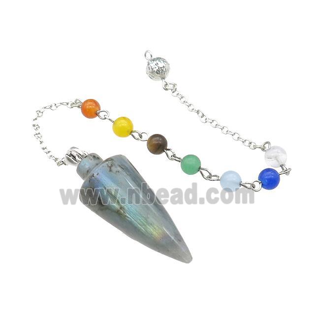 Natural Labradorite Pendulum Pendant With Gemstone Chakra Chain Platinum Plated