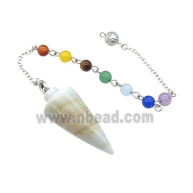 Amazonite Pendulum Pendant With Gemstone Chakra Chain Platinum Plated