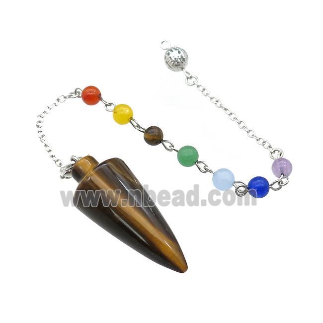 Natural Tiger Eye Stone Pendulum Pendant With Gemstone Chakra Chain Platinum Plated