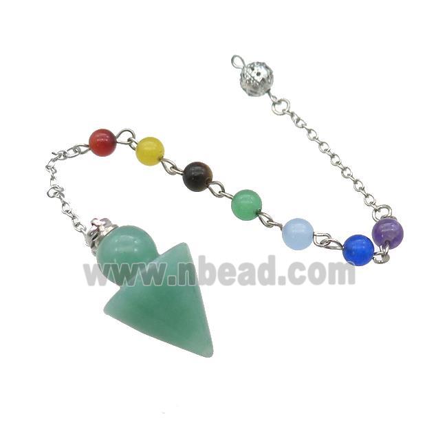 Natural Green Aventurine Pendulum Pendant With Gemstone Chakra Chain Platinum Plated