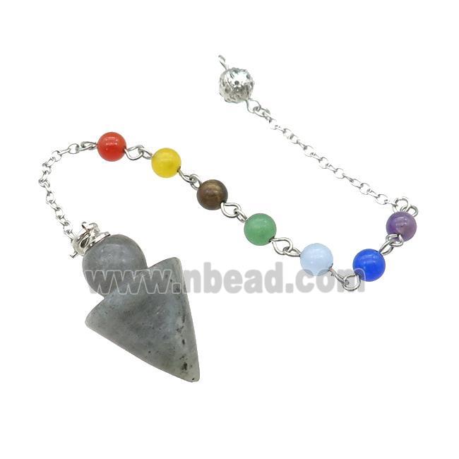 Natural Labradorite Pendulum Pendant With Gemstone Chakra Chain Platinum Plated