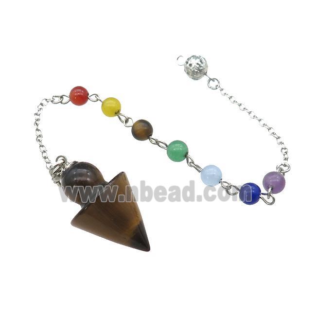 Natural Tiger Eye Stone Pendulum Pendant With Gemstone Chakra Chain Platinum Plated