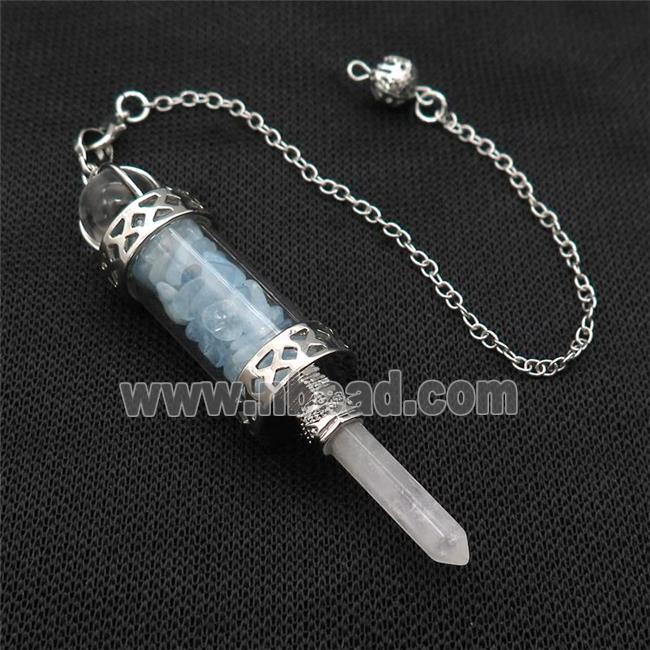 Aquamarine Chips Pendulum Pendant Crystal With Copper Chain Platinum Plated