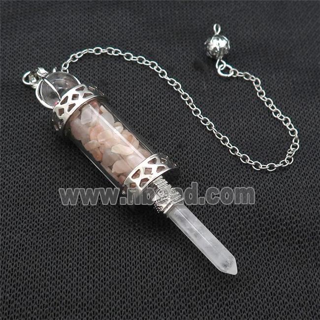 Pink Aventurine Chips Pendulum Pendant Crystal With Copper Chain Platinum Plated