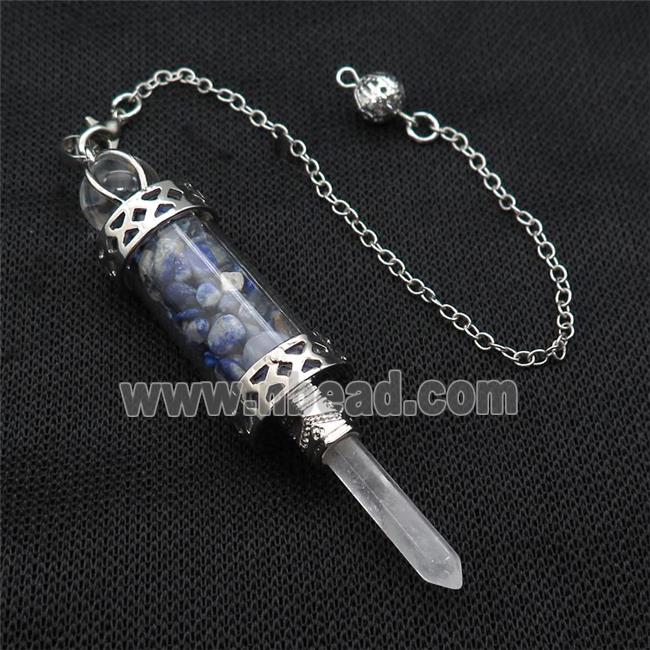 Blue Lapis Lazuli Chips Pendulum Pendant Crystal With Copper Chain Platinum Plated