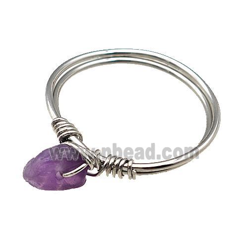 Copper Rings With Purple Amethyst Wire Wrapped Platinum Plated