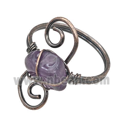 Copper Rings With Amethyst Wire Wrapped Antique Red