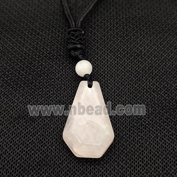 Natural Pink Rose Quartz Necklaces Adjustable Nylon Rope