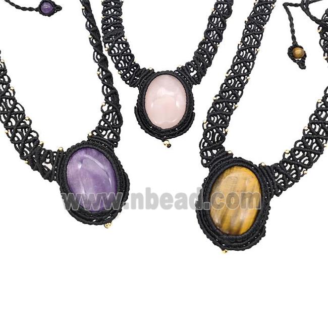 Natural Gemstone Necklaces Adjustable Nylon Rope Mixed