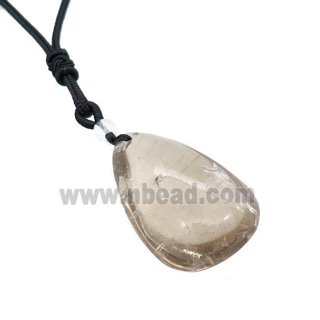 Smoky Quartz Teardrop Necklaces Black Nylon Rope Adjustable