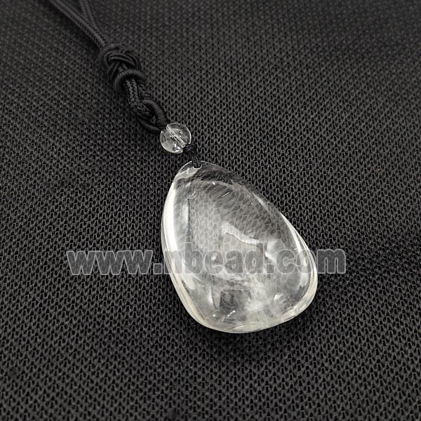 Natural Clear Quartz Teardrop Necklaces Black Nylon Rope Adjustable