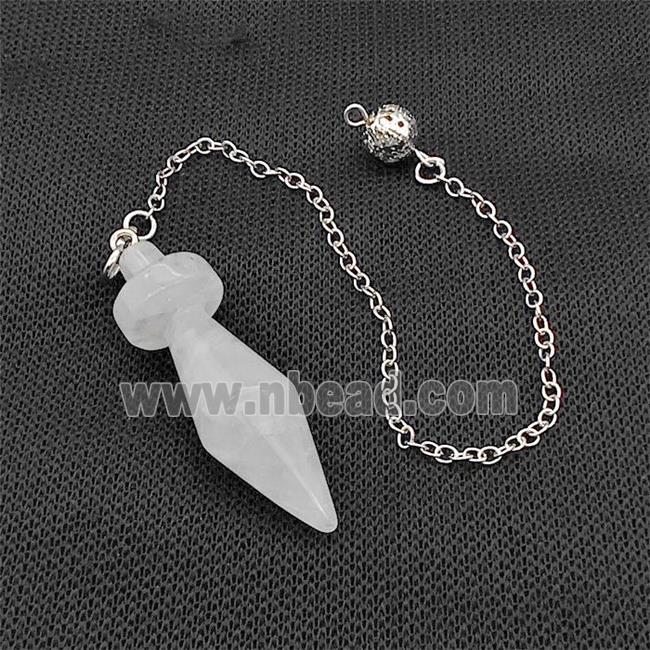 Natural Clear Crystal Quartz Dowsing Pendulum Pendant With Chain Platinum Plated