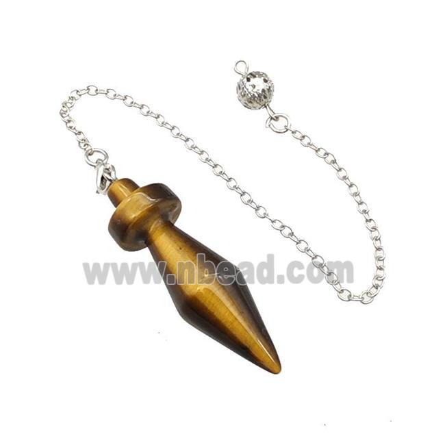 Natural Tiger Eye Stone Dowsing Pendulum Pendant With Chain Platinum Plated