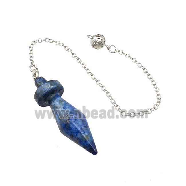 Natural Blue Lapis Lazuli Dowsing Pendulum Pendant With Chain Platinum Plated