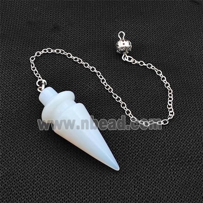 White Opalite Dowsing Pendulum Pendant With Chain Platinum Plated