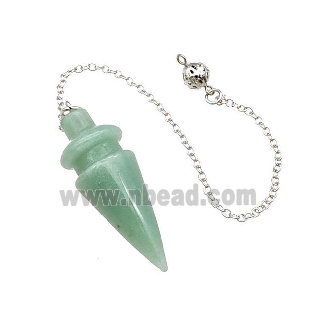 Natural Green Aventurine Dowsing Pendulum Pendant With Chain Platinum Plated