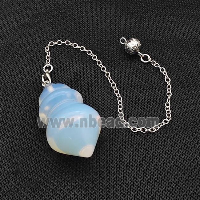 White Opalite Dowsing Pendulum Pendant With Chain Platinum Plated