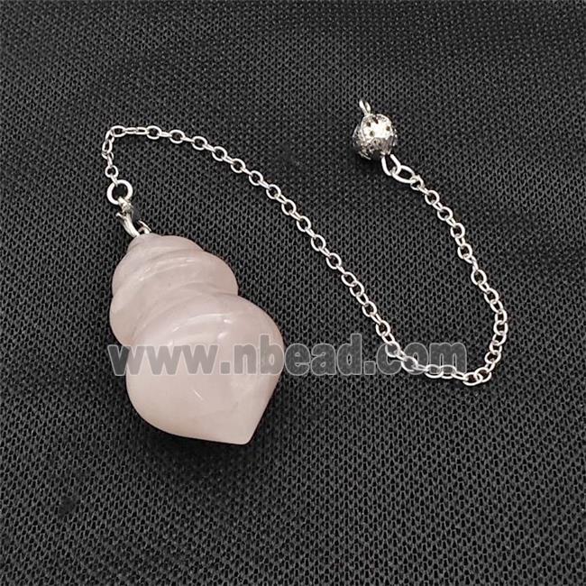 Natural Pink Rose Quartz Dowsing Pendulum Pendant With Chain Platinum Plated