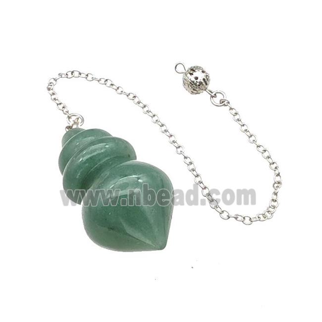 Natural Green Aventurine Dowsing Pendulum Pendant With Chain Platinum Plated