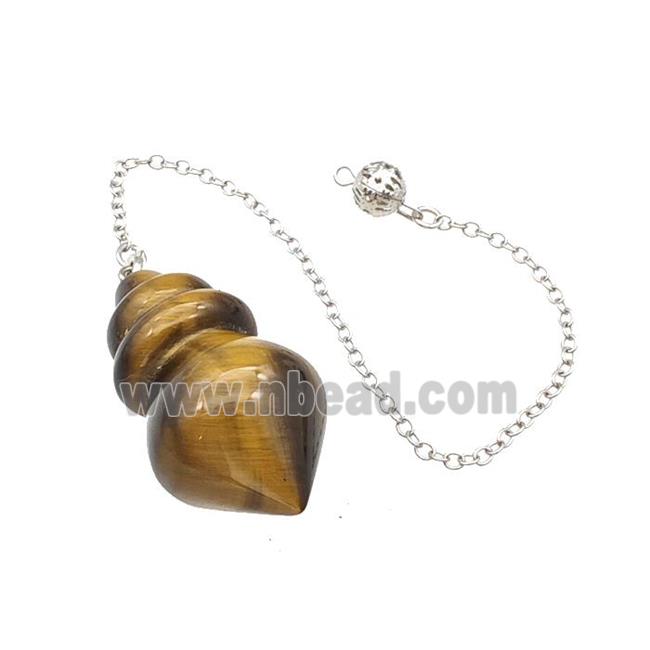 Natural Tiger Eye Stone Dowsing Pendulum Pendant With Chain Platinum Plated