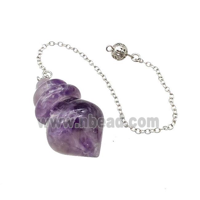 Natural Purple Amethyst Dowsing Pendulum Pendant With Chain Platinum Plated