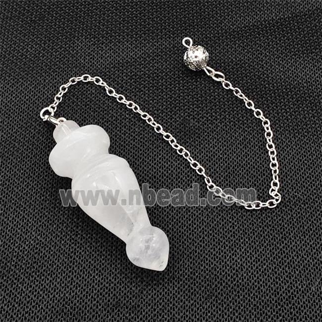 Natural Clear Quartz Dowsing Pendulum Pendant With Chain Platinum Plated