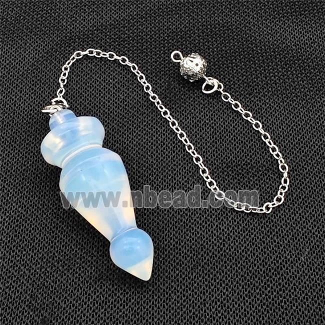 White Opalite Dowsing Pendulum Pendant With Chain Platinum Plated