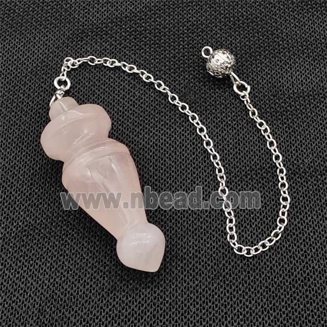 Natural Pink Rose Quartz Dowsing Pendulum Pendant With Chain Platinum Plated