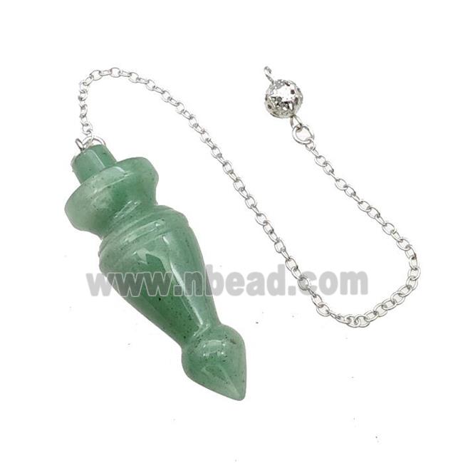 Natural Green Aventurine Dowsing Pendulum Pendant With Chain Platinum Plated