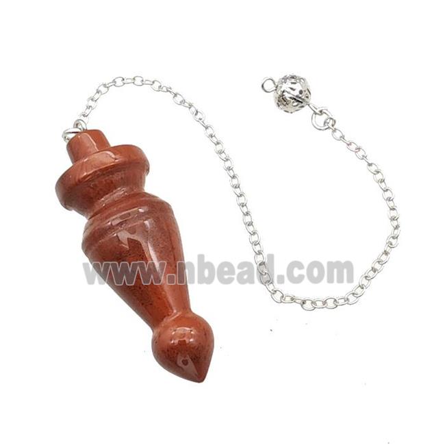 Natural Red Jasper Dowsing Pendulum Pendant With Chain Platinum Plated