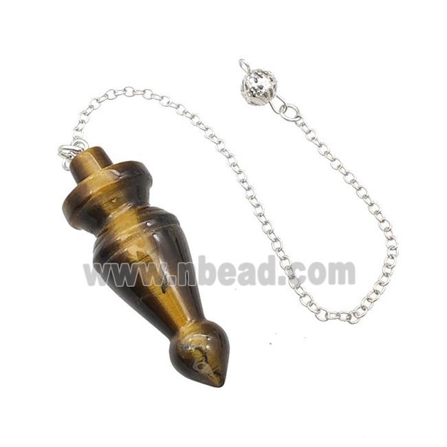 Natural Tiger Eye Stone Dowsing Pendulum Pendant With Chain Platinum Plated